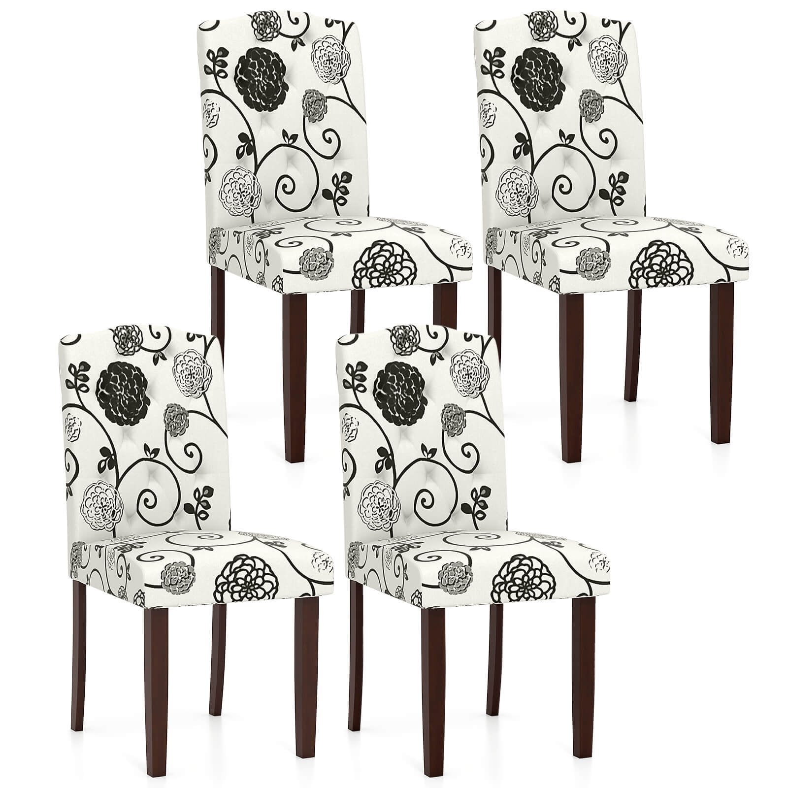 Costway Wooden Dining Chair Set of 4 with Rubber Wood Legs Padded Seat - See Details
