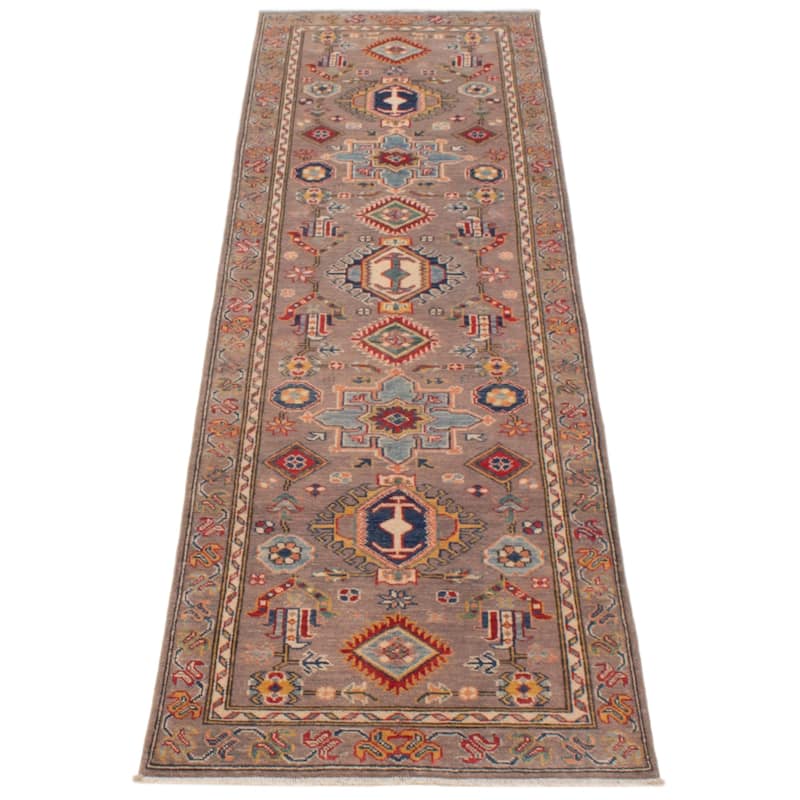 ECARPETGALLERY Hand-knotted Uzbek Ghazni Taupe Wool Rug - 2'7 x 9'1