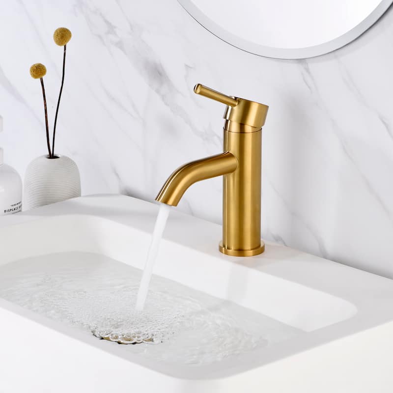 Luxier BSH03-S Single Handle Single Hole Bathroom Faucet with Drain - Brushed Gold