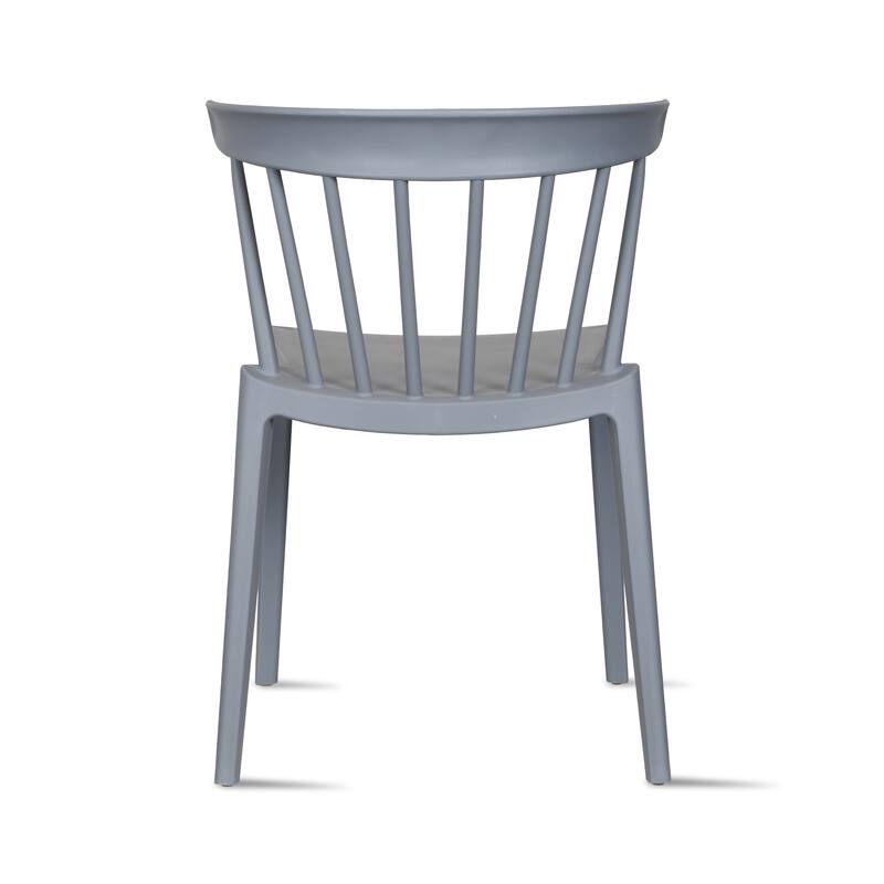 Set of 2 Stackable Modern Plastic Low Back Windsor Dining Chairs With Spindle Back For Kitchen Indoor Outdoor Patio Office