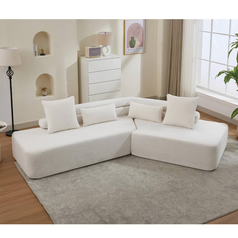 128" Cloud Sectional Sofa, Fabric Upholstered Couch with Deep Seat, Modern Couches No Assembly for Apartment Living Room - Beige