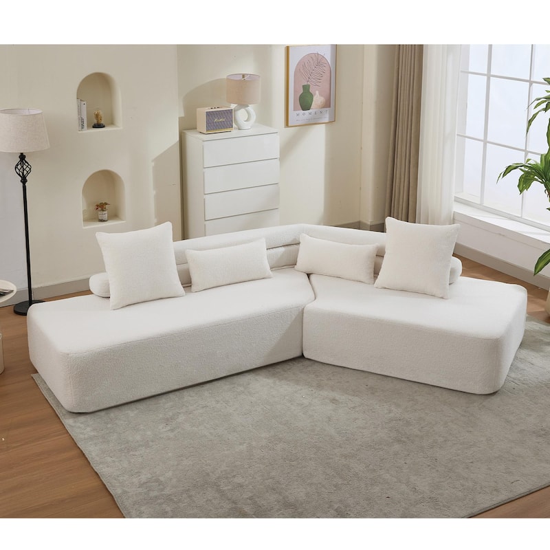 128" Minimalist Cloud 4-Seater Modular Sofa, Beige Boucle Teddy Fabric, No Assembly - Multi-Color
