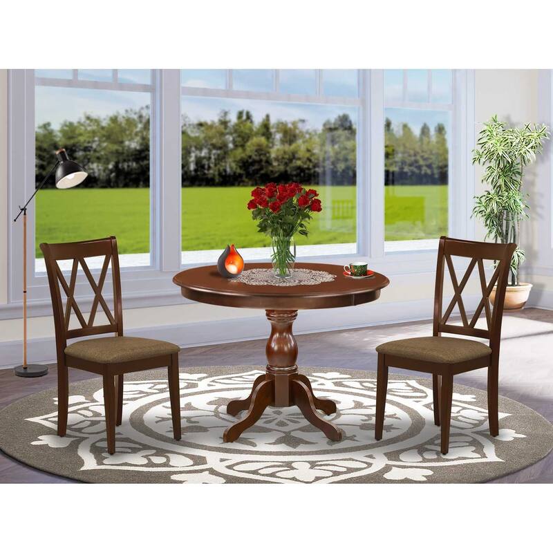 3-Piece Mahogany Finish Solid Wood Top - Dining Room Set - Seats 4