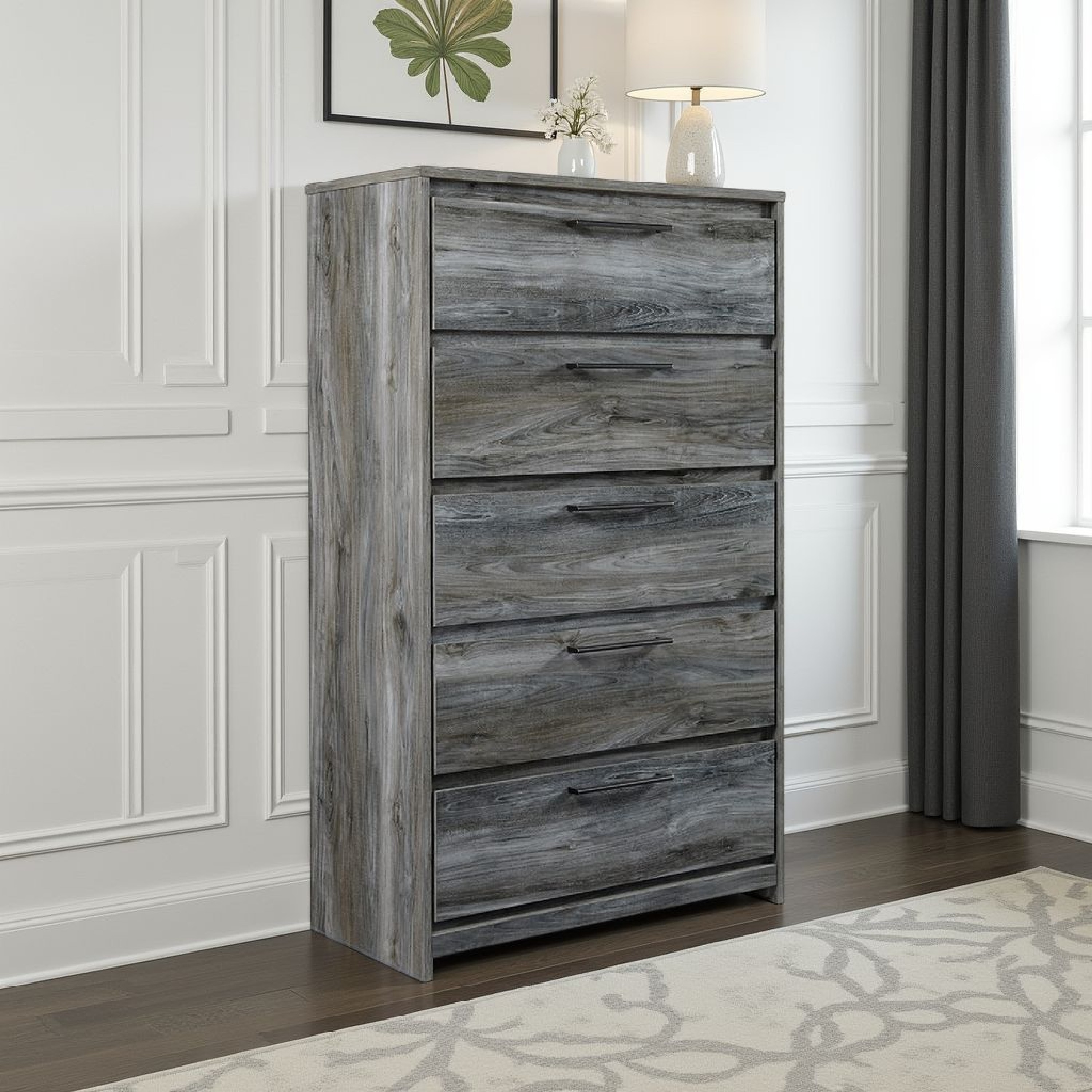rustic grey tall dresser Ashley Bays Chest | 5 Drawer rich fabric prom dress