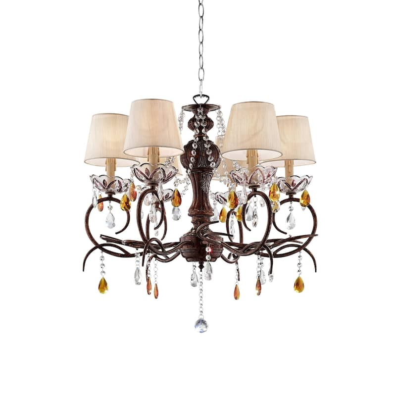 Burnished Bronze Hanging Ceiling Lamp with Clear and Amber Crystals - 27" x 25" x 25" - 27" x 25" x 25"