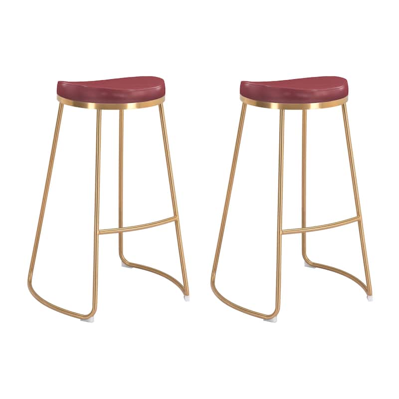 Barstool (Set of 2) - 20.3" W x 17.5" D x 30.5" H - Burgundy, Gold