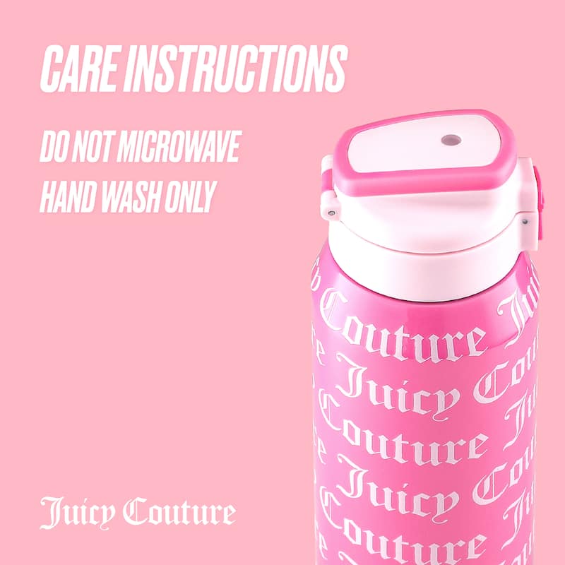Juicy Couture Glam Getaway Hydration Stainless Steel Tumbler with Flip Top Lid