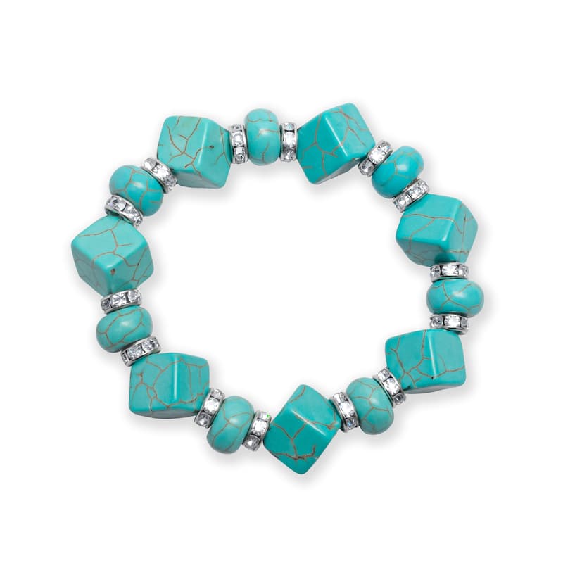 Victoria Townsend Silver Cubic Zirconia and Turquoise Howlite Bead Stretch Bracelet - Blue