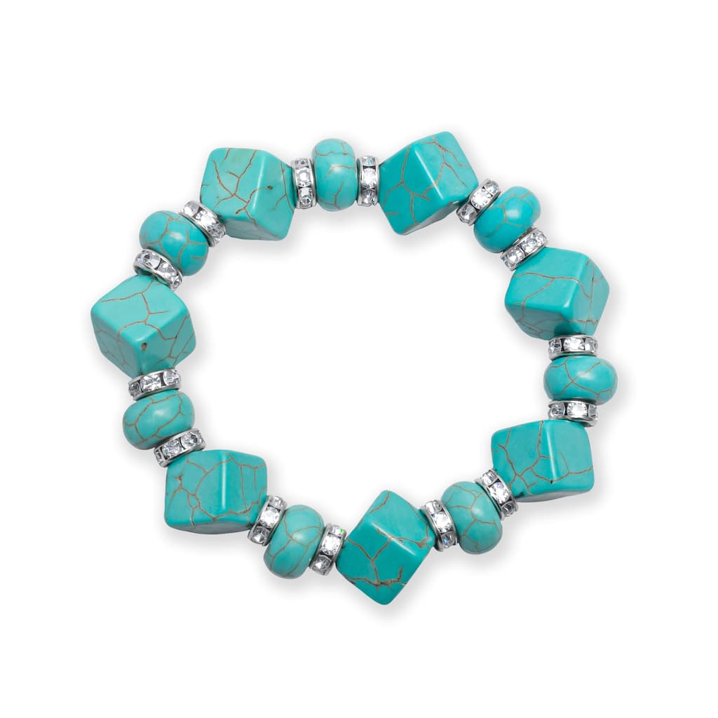 Victoria Townsend Silver Cubic Zirconia and Turquoise Howlite Bead Stretch Bracelet