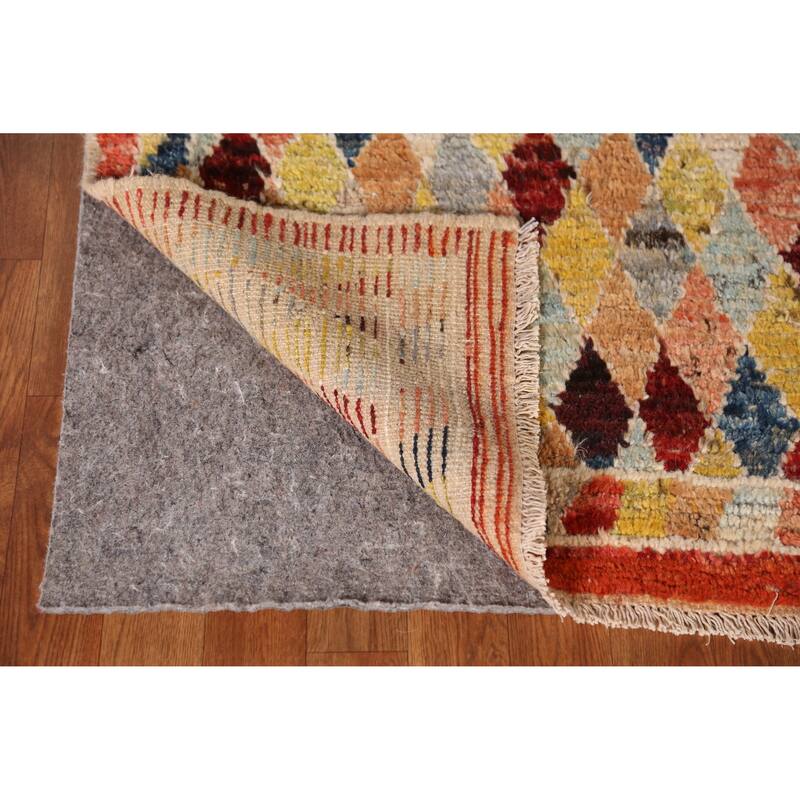 All-Over Trellis Geometric Moroccan Oriental Rug Handmade Wool Carpet - 6'7" x 9'11"
