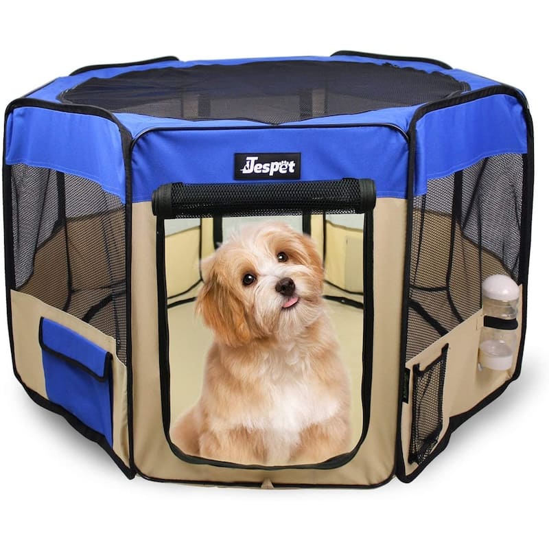 Jespet Soft-Sided Folding Dog & Cat Playpen - Blue - 36"