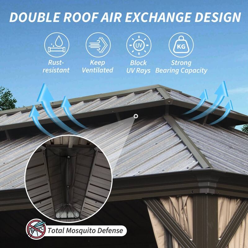 Domi Hardtop Gazebo with Galvanized Steel Double Roof and Aluminum Frame