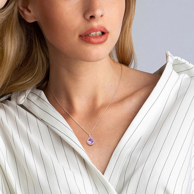 Miadora 3ct TGW Amethyst and White Topaz Halo Necklace in Rose Plated Sterling Silver