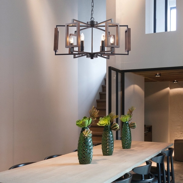 CO-Z Vintage Wood Pendant Chandelier w 6 Light Hexagonal