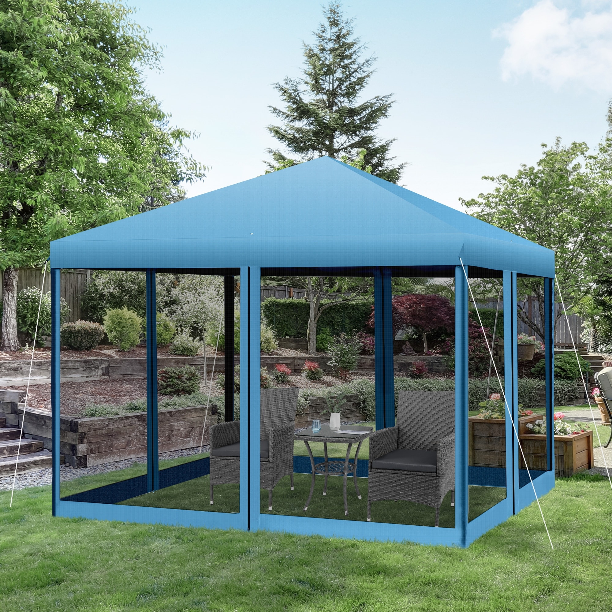 Outsunny 10' x 10' Heavy Duty Pop Up Canopy with Removable Mesh Sidewall Netting, Easy Setup Design, Outdoor Party Event