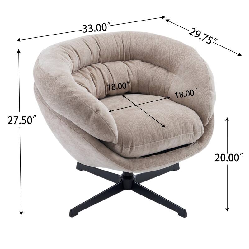 Chenille Upholstered 360° Swivel Club Chair/Accent Chair with Removable Cushion, Round Office Chair with Black Metal Base