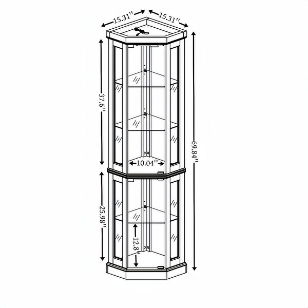 【通販 人気】 Corner Lighted Curio Cabinet w/Glass Doors & Shelves - On 洋楽