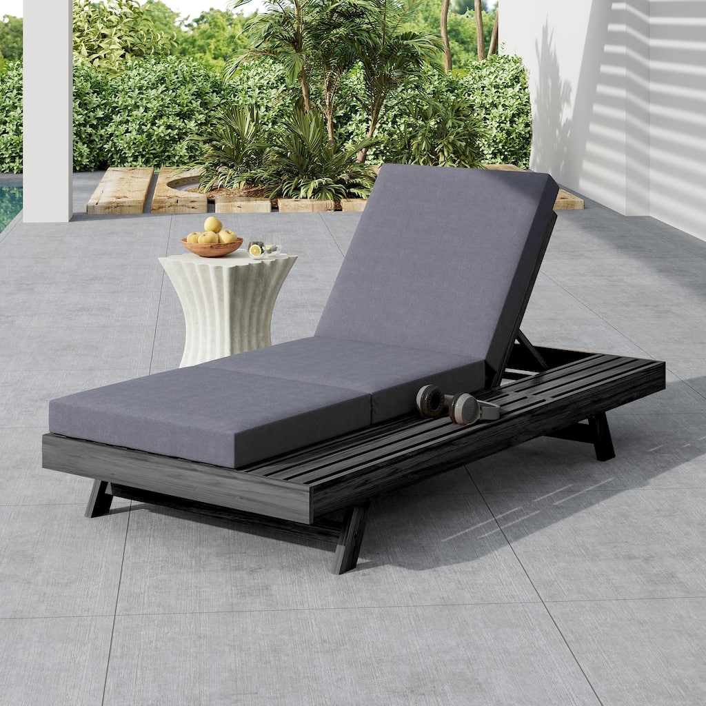 Christopher Knight Home - Calder Modern Outdoor Acacia Wood 4-Position Adjustable Chaise Lounge with Triple-Fold Cushion - 79"L