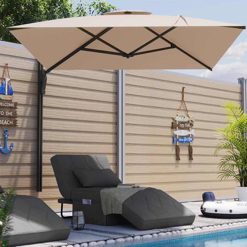 AECOJOY 10 FT. Wall Mount Umbrella Outdoor Patio, Large Patio Rectangular Aluminum Cantilever Umbrellas