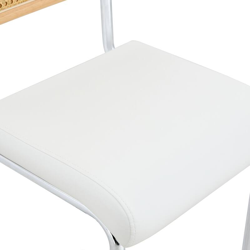 Natural Rattan & Solid Wood Bar Stool Set of 4 - 25" Medieval Modern Style with PU Seat & Chrome Legs