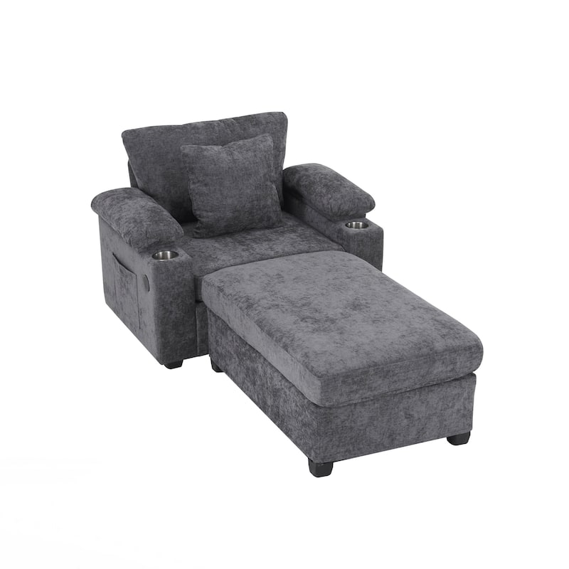 Modern Oversized Chair with Ottoman,Accent Chair Comfy Sofa with Cupholders and USB Charging Ports Chair for Living Room,Bedroom