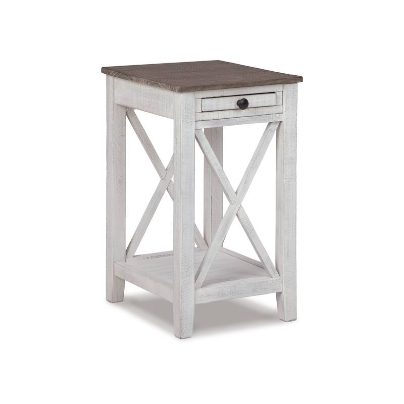 Accent Table, 1 Drawer and Shelf, USB Ports, 25 Inch White Solid Wood