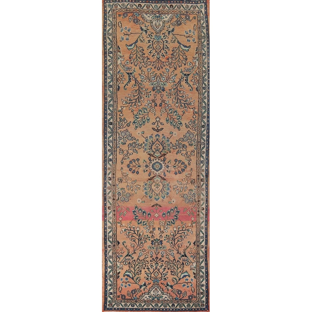 Floral Hamedan Persian Vintage Runner Rug Handmade Wool Carpet - 3'8" x 13'4"