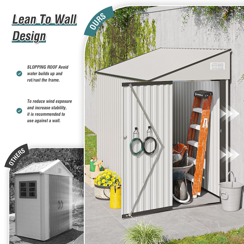 4*8FT Storage Shed, Single Hinge Door, Solid Structural Design, Good Ventilation, Surface With Protective Film