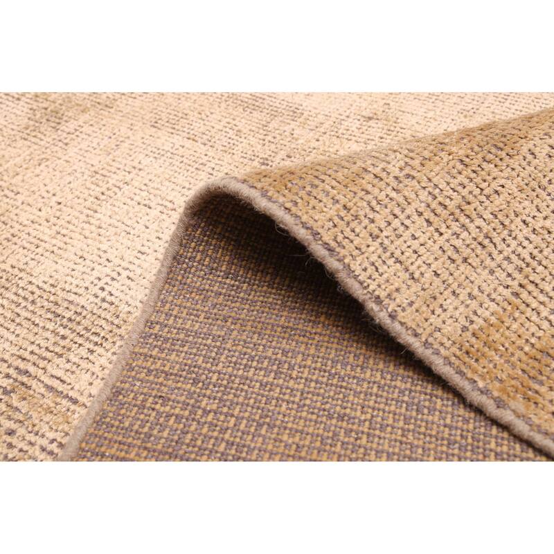 ECARPETGALLERY Hand-knotted Silk Shadow Light Gold Viscose, Wool Rug - 4'0 x 9'9