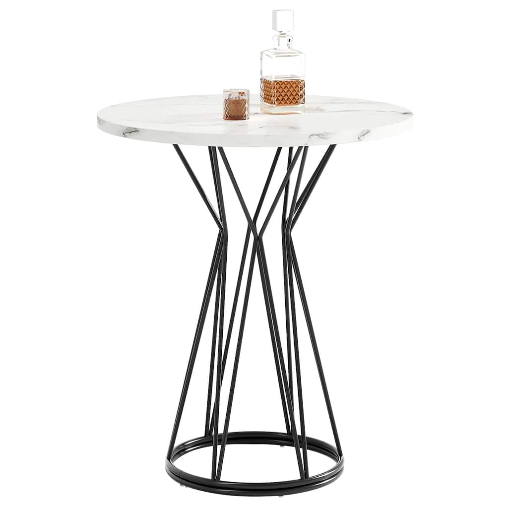 35.4-Inch Tall Modern Bistro Pub Table, Faux Marble High Top Cocktail Table - N/A