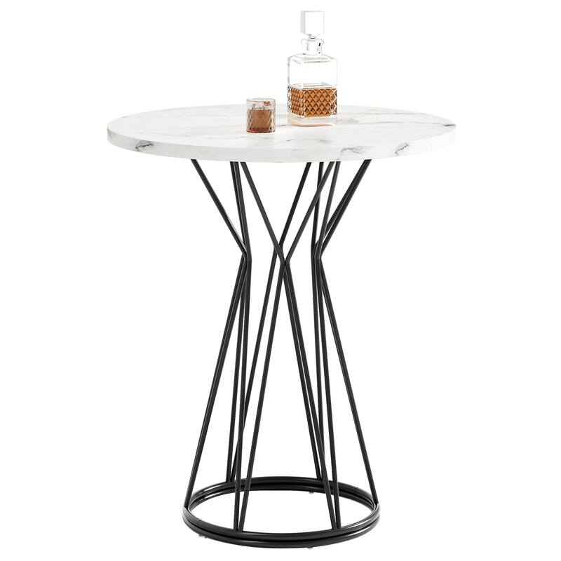 35.4-Inch Tall Modern Round Bar Table, Faux Marble High Top Cocktail Table