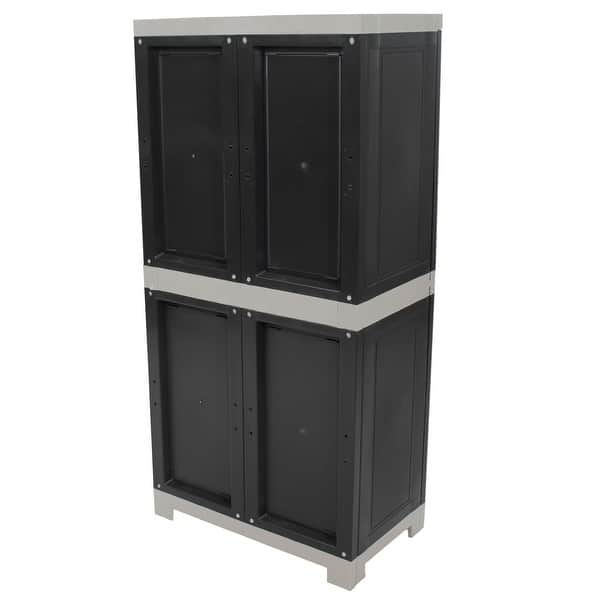 Sunnydaze Lockable Adjustable 57.5 Plastic 3-Shelf 1-Drawer Freestanding Storage Cabinet, Charcoal