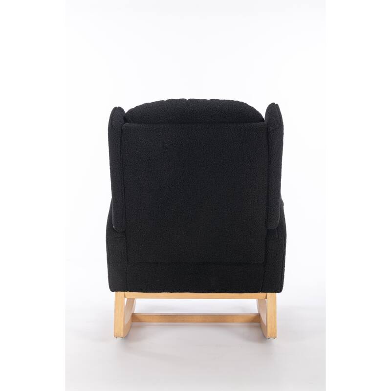 Modern 38" High Back Upholstered Rocking Chair with Wood Legs and Packet