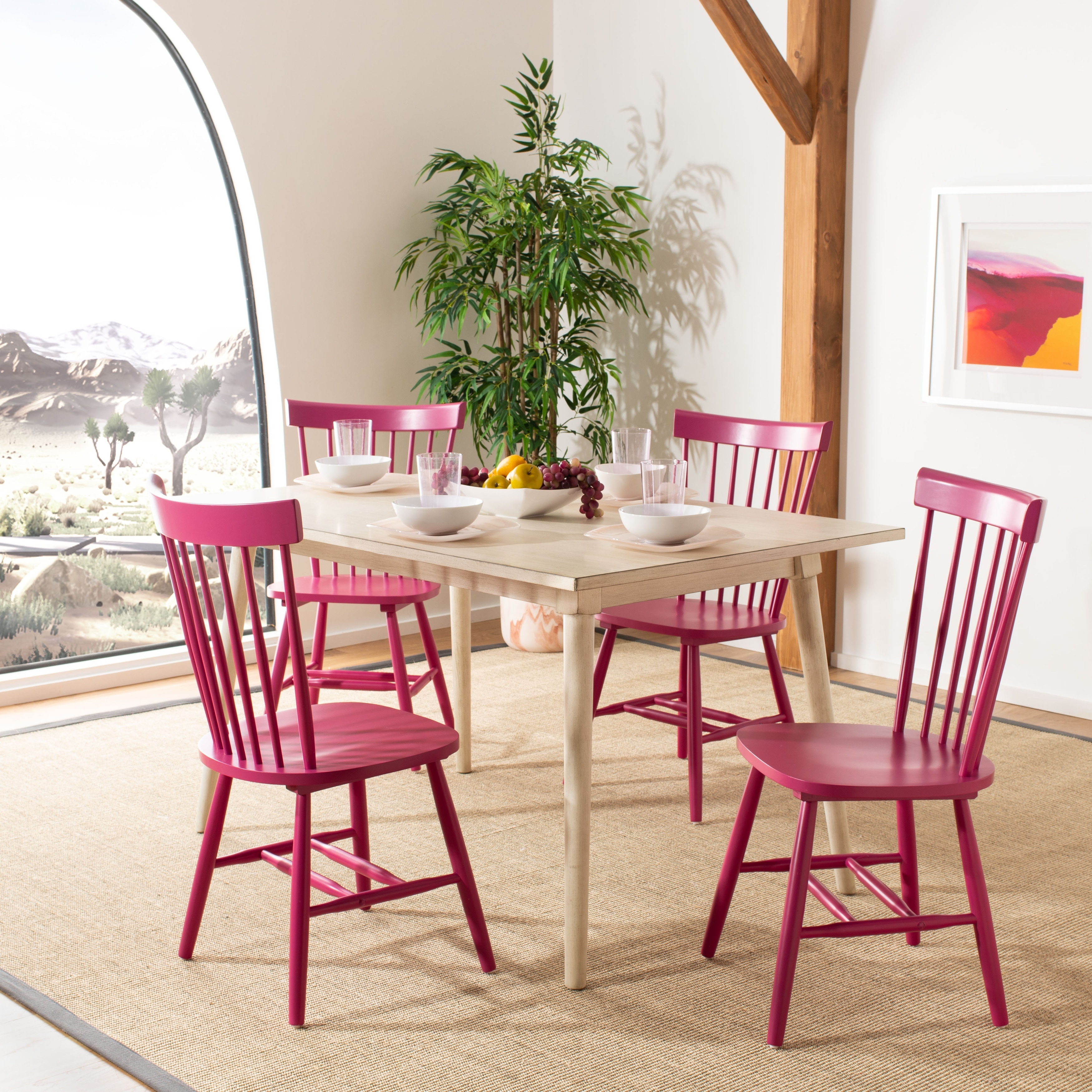 SAFAVIEH Dining Country Lifestyle Spindle Back Raspberry Dining Chairs Set of 2 20.5