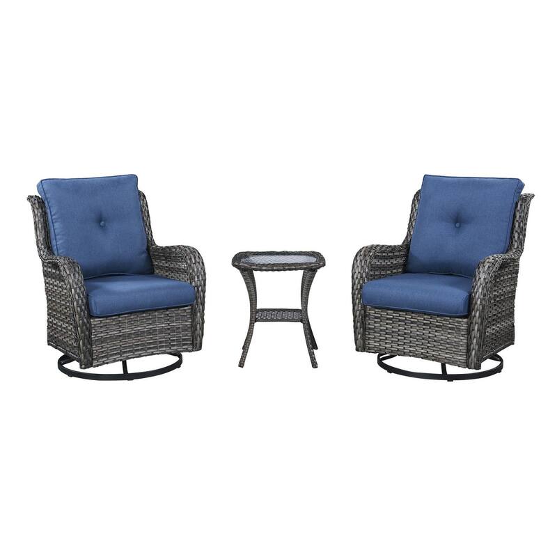 Gymojoy 3-Piece Rattan Wicker Rocking Swivel Chair Set with Table