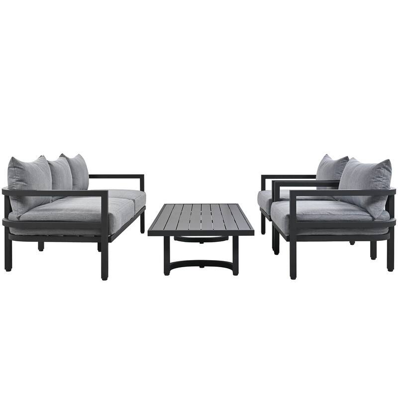 4-Piece Patio Furniture Set, Outdoor Sectional Sofa Set Steel Conversation Set with Loveseat, 2 Armchairs and Coffee Table