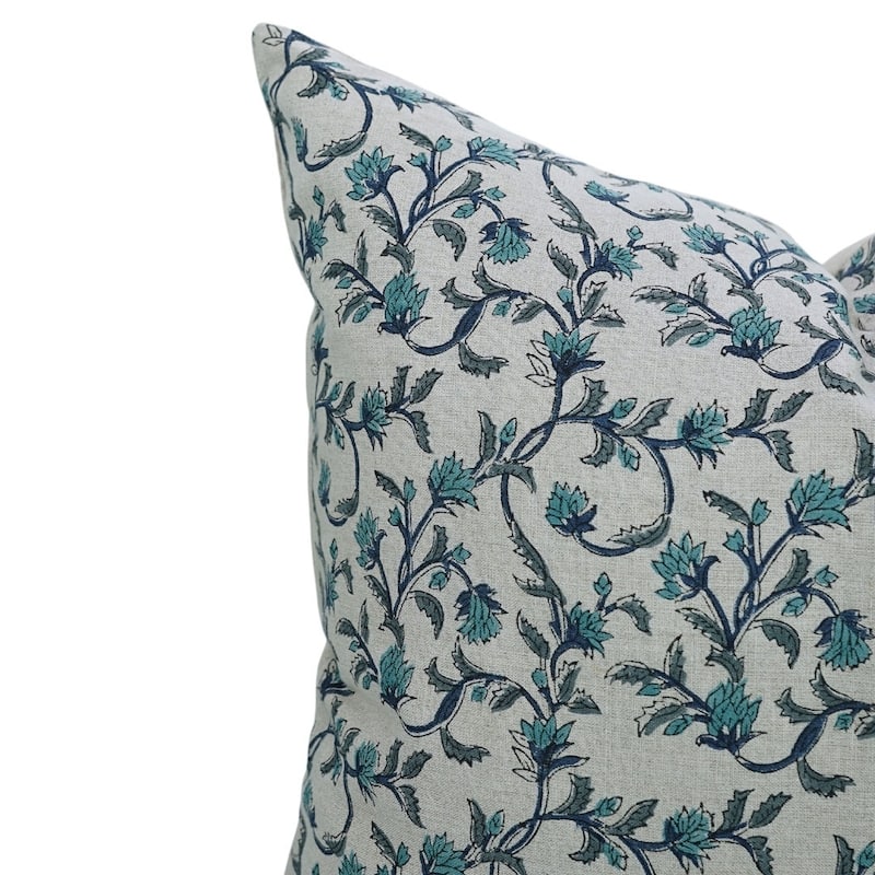 Linen Farmhouse Block print pillow Cover - Pushpa Varsha