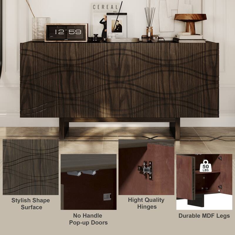 Clihome Mid-century Wood 4-Door Storage Buffet Sideboard