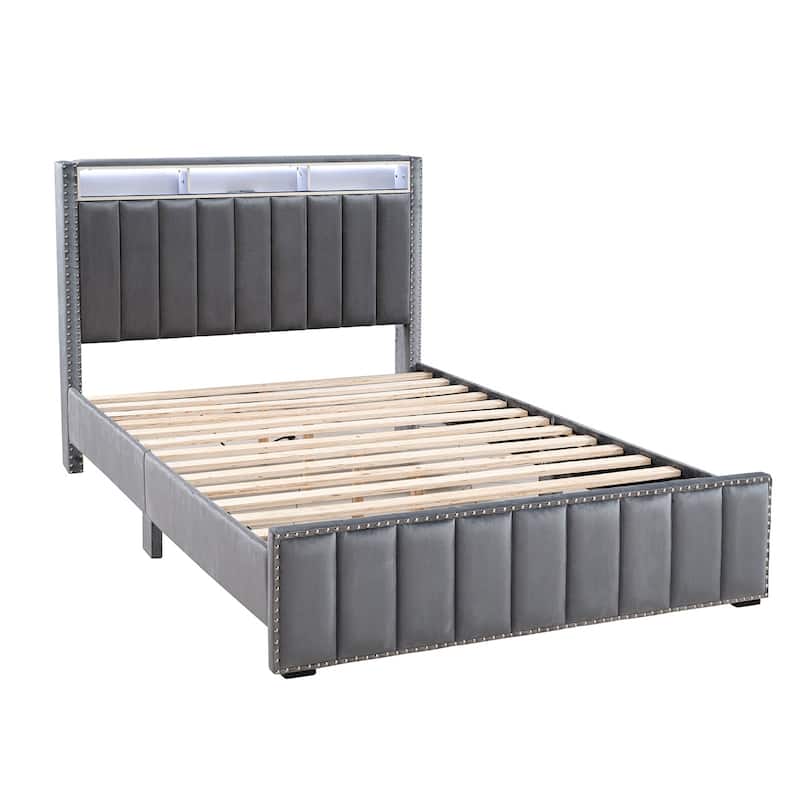 Contemporary LED 1pc Bed Dark Gray Finish