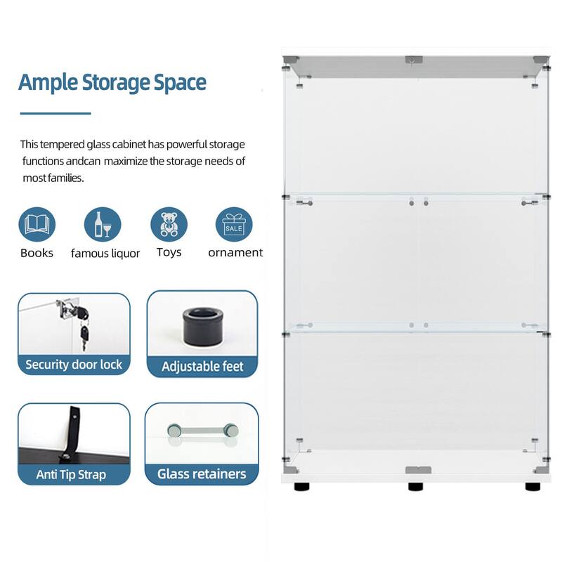 Tempered Glass Display Cabinet,Wine Cabinet,storage Cabinet,File Cabinet,with Battery-powered paipai light,Adjustable Floor Feet