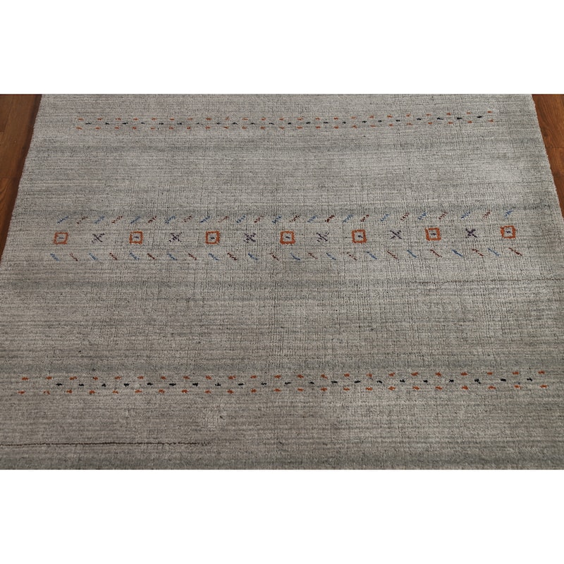Hand Knotted Oriental 100% Wool Carpet Tribal Animal Pictorial Greys & Charcoal Gabbeh Area Rug - 5' 11'' X 3' 11''