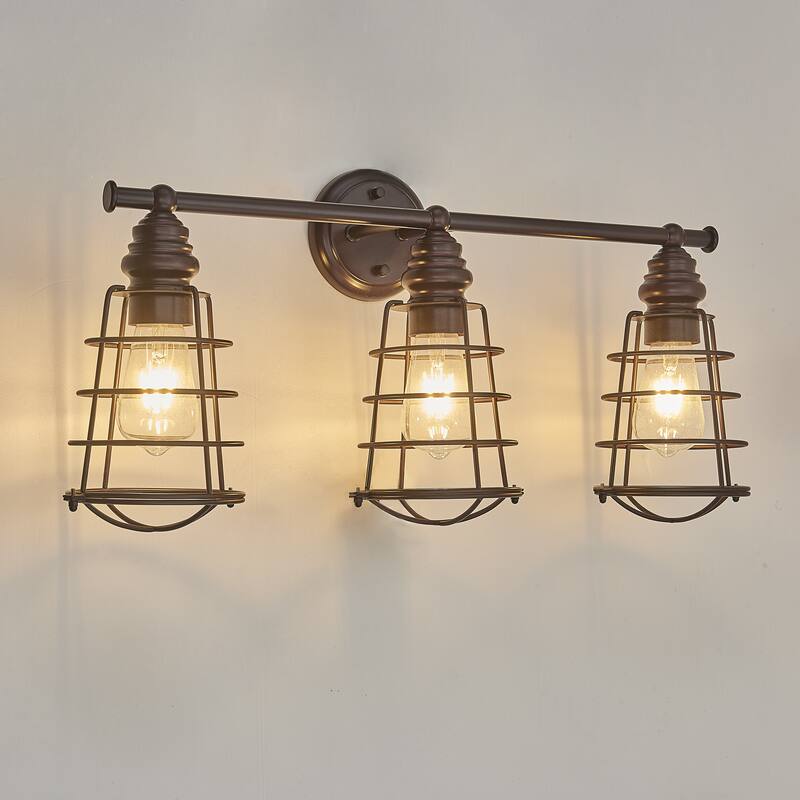3 light brown finish bathroom wall sconce