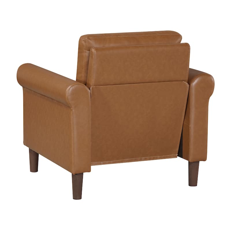 Frances 35" Faux Leather Living Room Chair - Brown Finish Exposed Feet