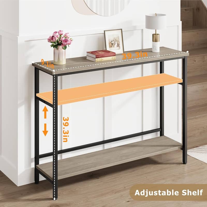 Narrow and Thin Sofa Table with Adjustable Shelves