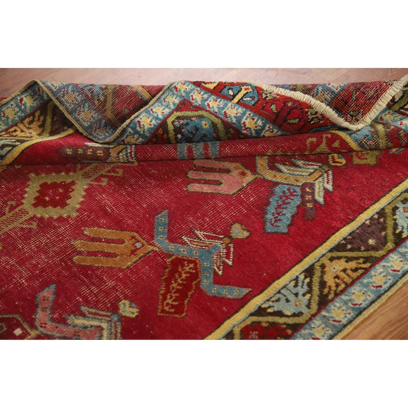 Hand Knotted Oriental 100% Wool Carpet Traditional Geometric Red Karabagh Runner Rug - 12' 0'' X 3' 7''