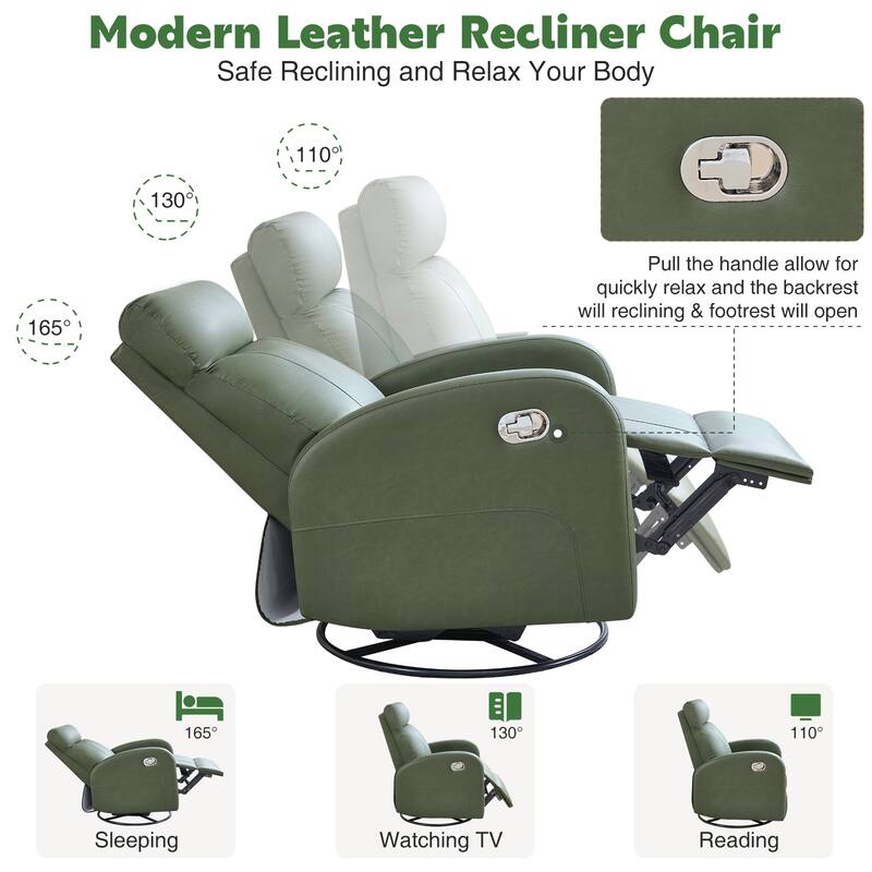 HOMYKA Modern Faux Leather Rocking Recliner with Swivel