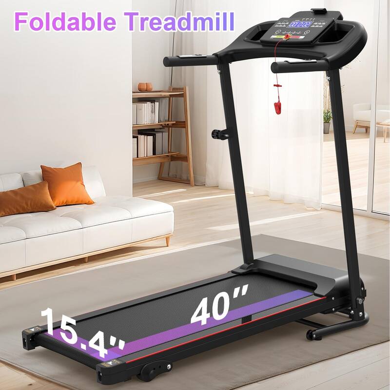 2.5HP Incline Folding Treadmill, Portable Electric Treadmill with Bluetooth Music and Holder Heart Rate Sensor for Gym