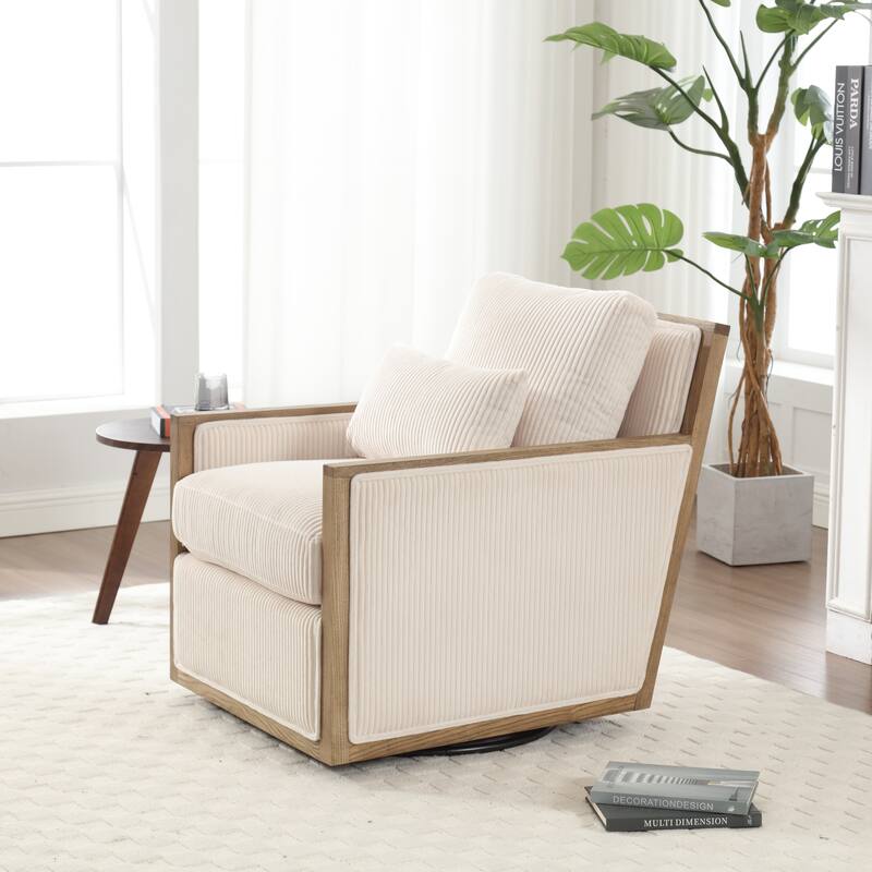 Corduroy Barrel Chair, High Back Comfy Accent Sofa Chair 360 Degree Swivel Barrel Arm Chairs, Leisure Arm Chair for Living Room