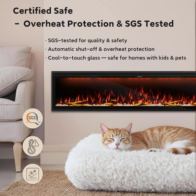 Clihome 42-88" Recessed Wall-Mounted Smart Control Electric Fireplace