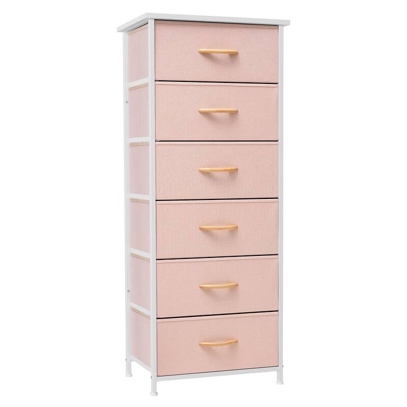 6 Drawers Chest - Vertical Storage Tower Steel / Wood / Fabric Dresser